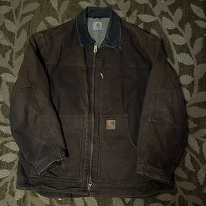 Carhartt Men’s Loose Fit Washed Duck Sherpa-Lined Coat Size XL Dark Brown